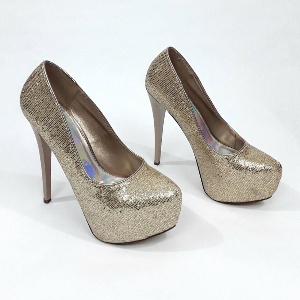 PAPRIKA Gold Sparkle Heel Platform Pumps Size 7
